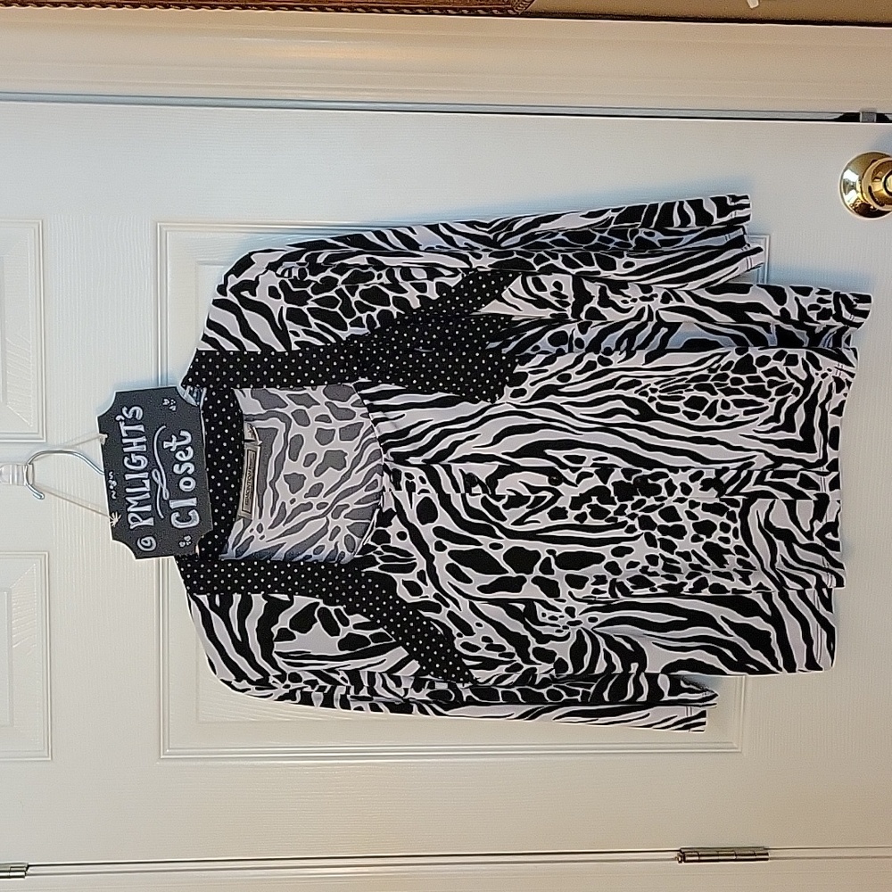 Simonton Says Blouse Large Black White Zebra Polka Dots
